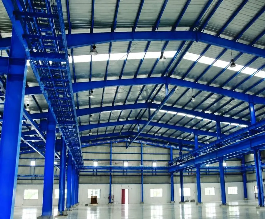 Steel portal frames and roof skylights inside the ABB plant shed