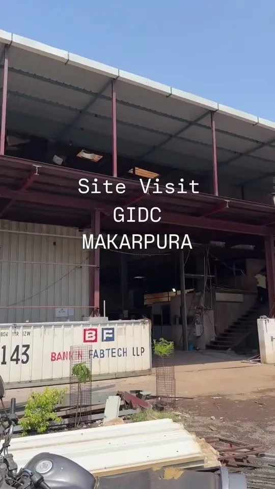 Site visit inside a factory shed at Makarpura GIDC during mezzanine construction