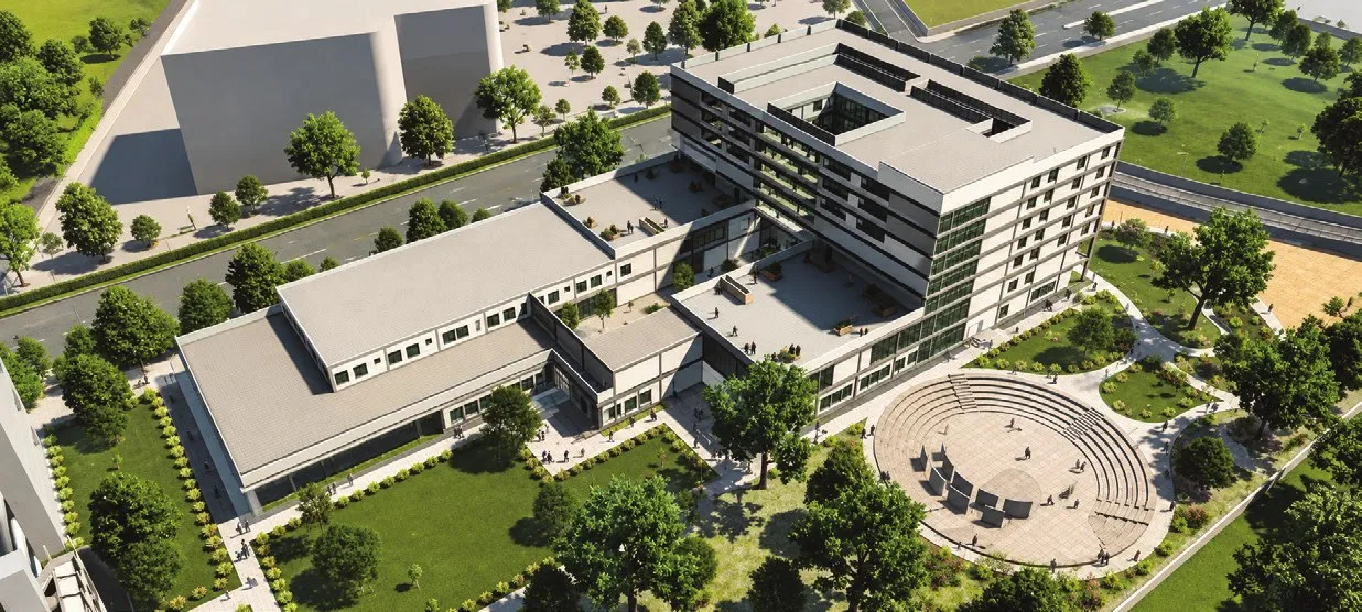 Aerial view of a college campus plan by Dream Maker Architects