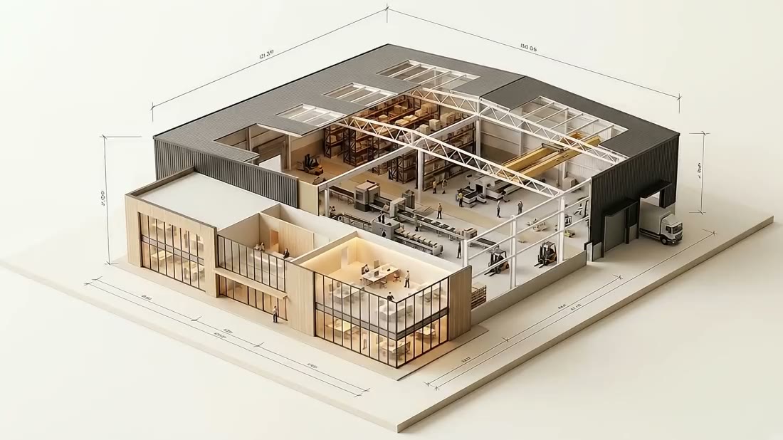 Steel portal frame production shed for ABB India at Halol